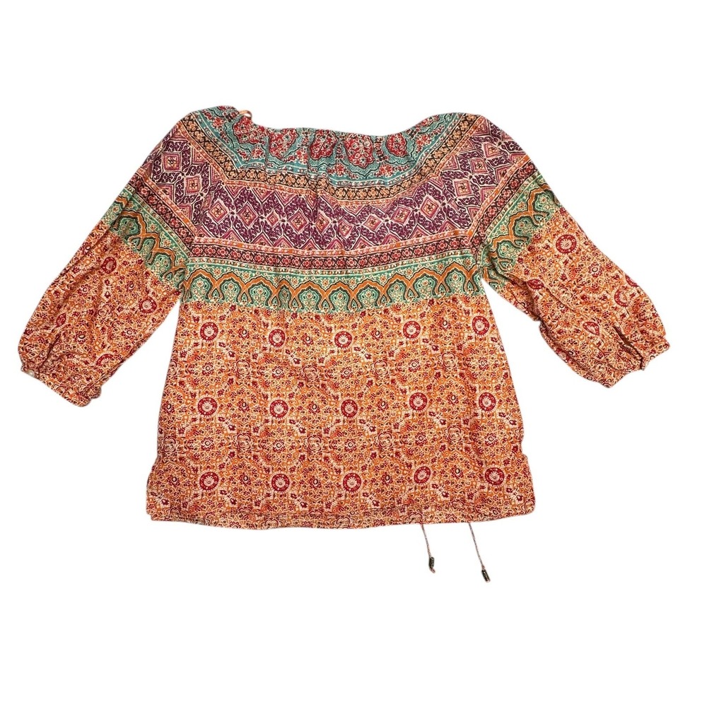 Lauren Ralph Lauren Blouse Womens PL Multicolor Paisley Boho‎ Peasant Tunic Top